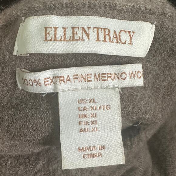 Ellen Tracy Sweater Extra Fine Merino Wool Cowl Neck Tan Brown Womens XL Office - Picture 9 of 16